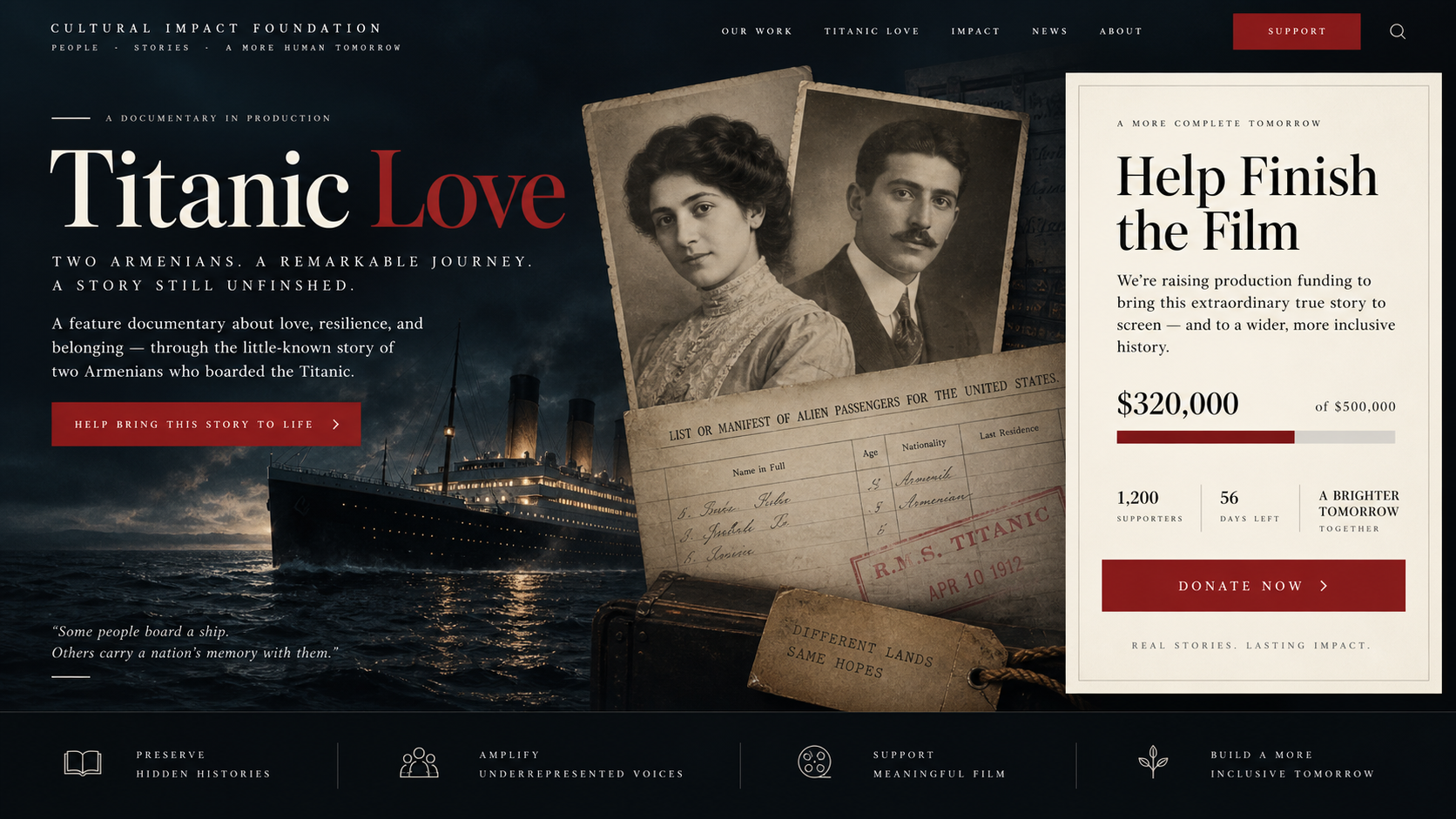 Full concept preview for the Titanic Love fundraising feature